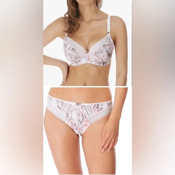NEW Two Piece Set NWT Freya Underwire Bra Thong Set 32D Lace Animal Print