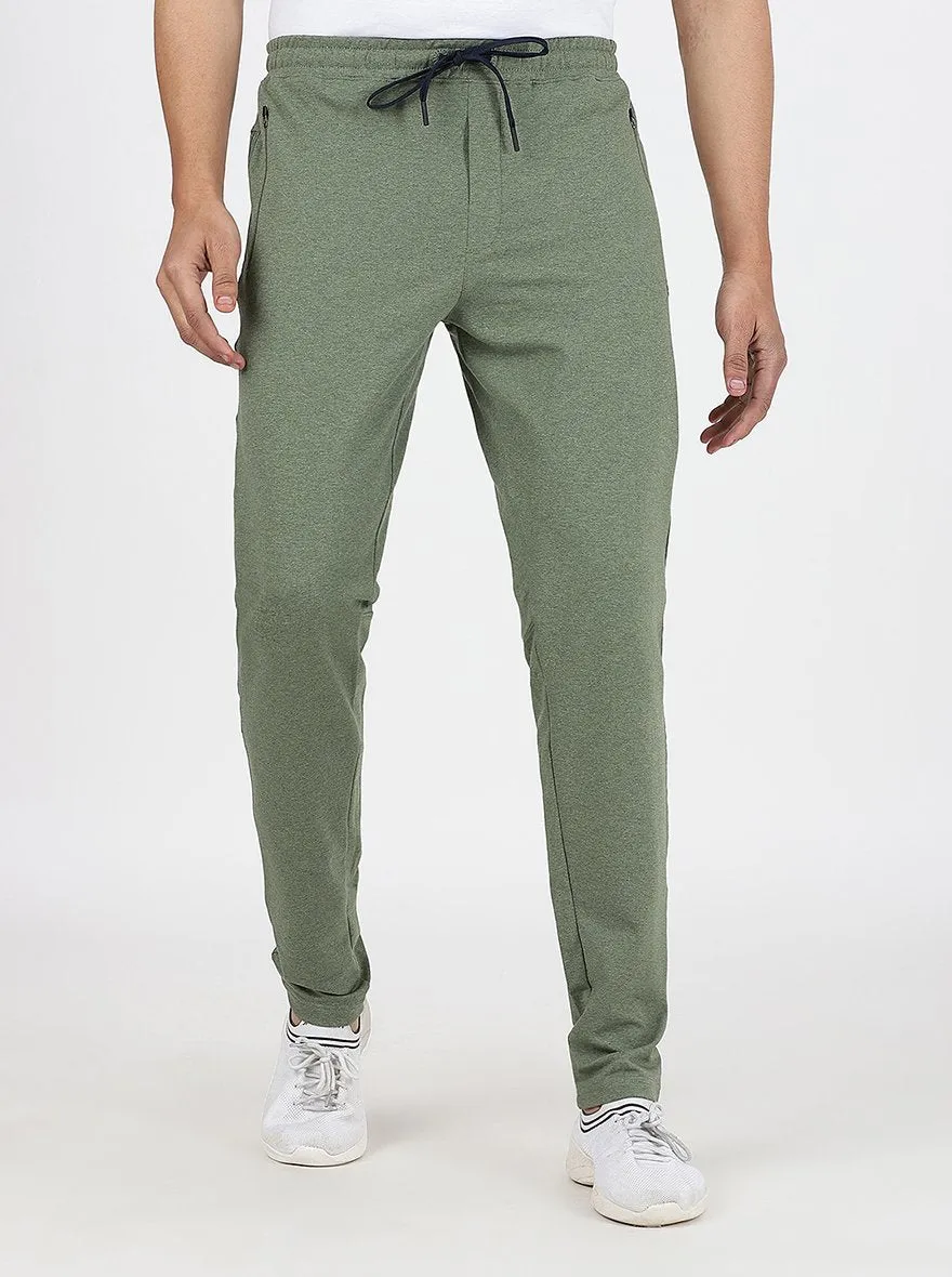Olive Green Solid Slim Fit Track Pant | JadeBlue