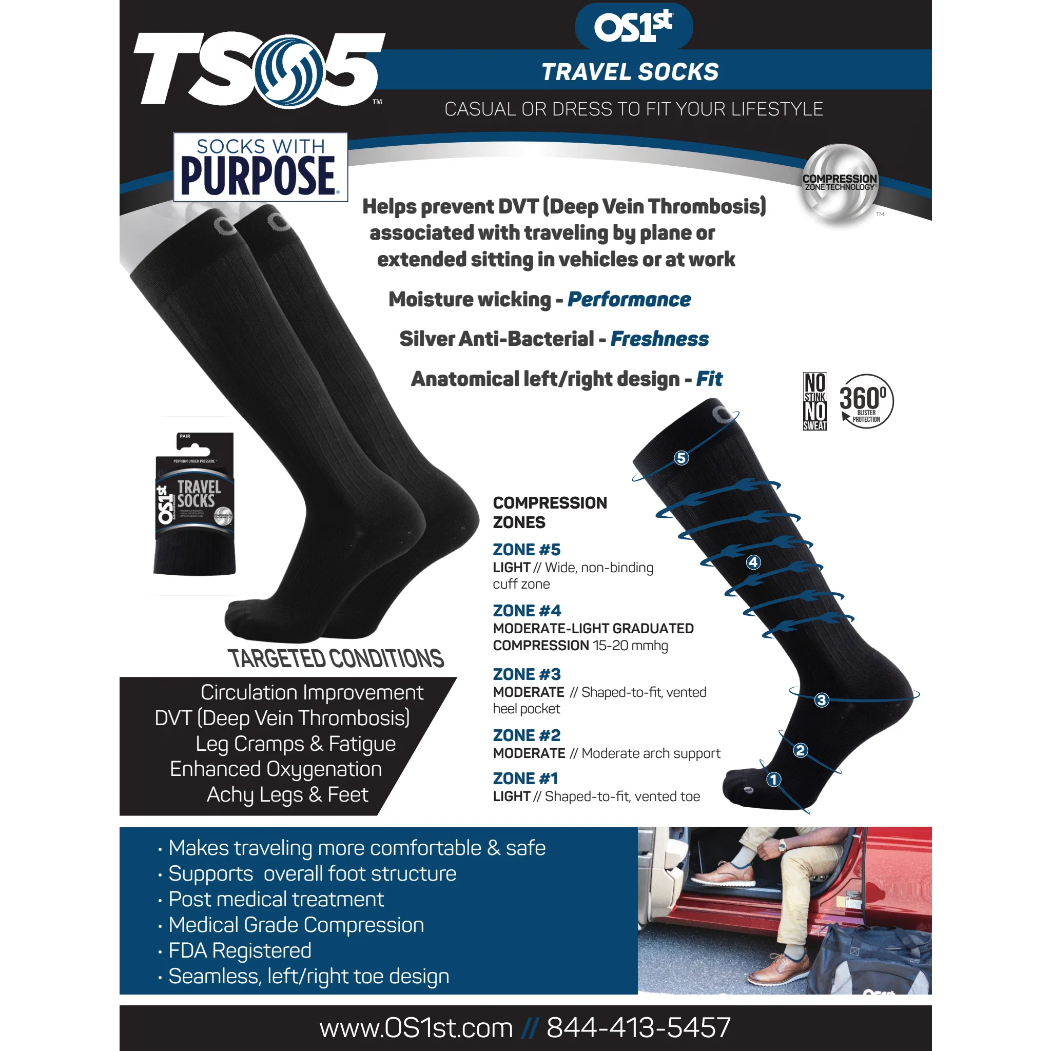 OS1st Travel Compression Over-The-Calf Socks