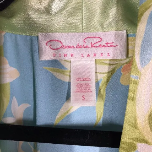 Oscar de la Renta Pink Label Blue and Cream Hibiscus Bloom Full Length Robe