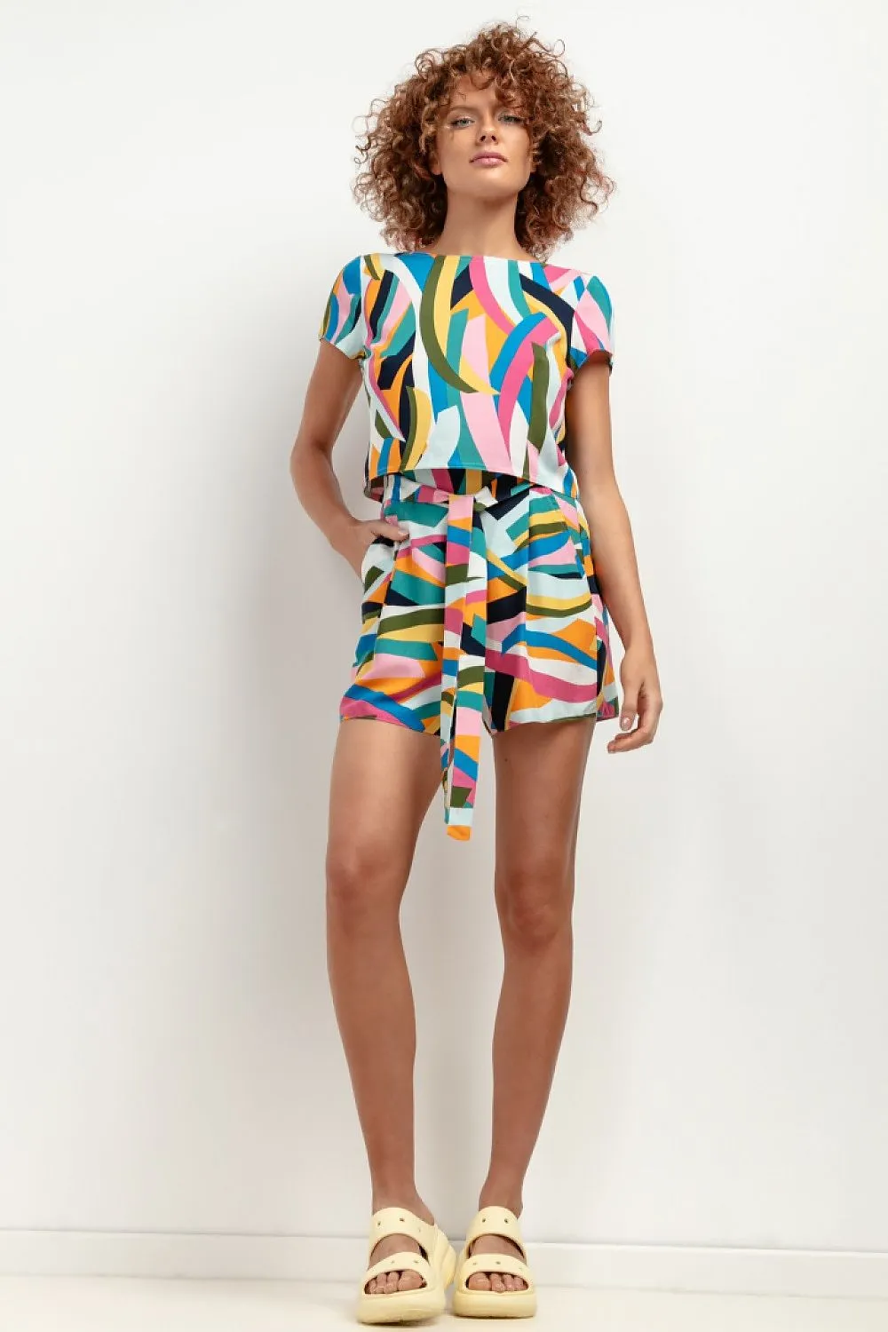 Patterned Loose Viscose Shorts