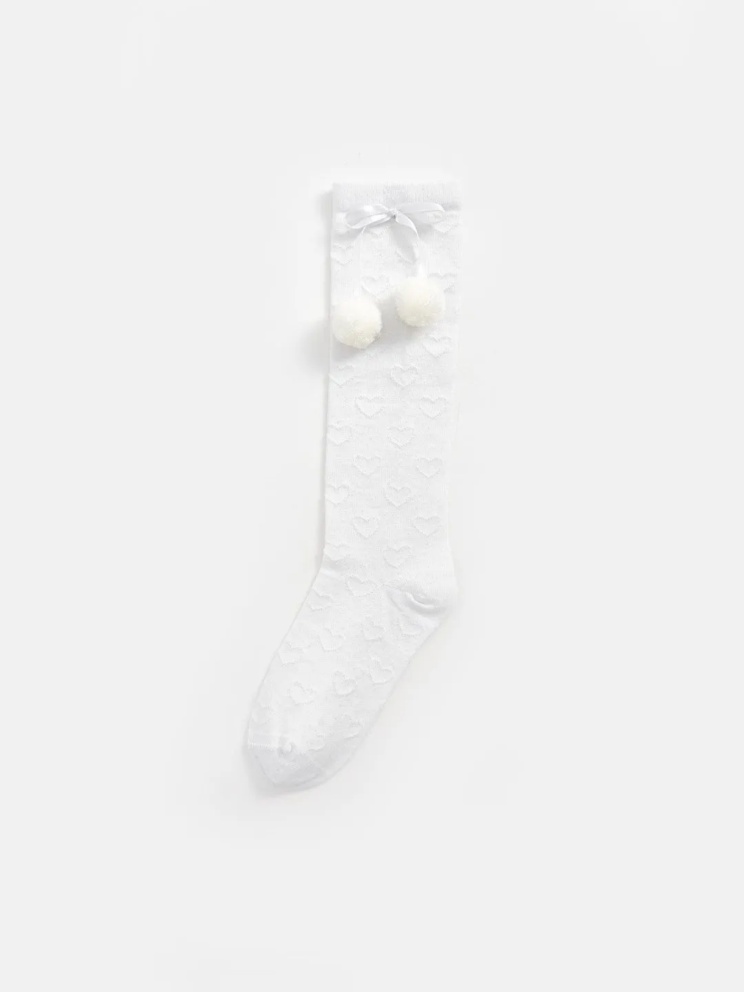 Patterned Pompom Detailed Girls Knee Socks