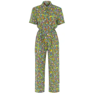 People Patterned Shirt-Neck Jumpsuit