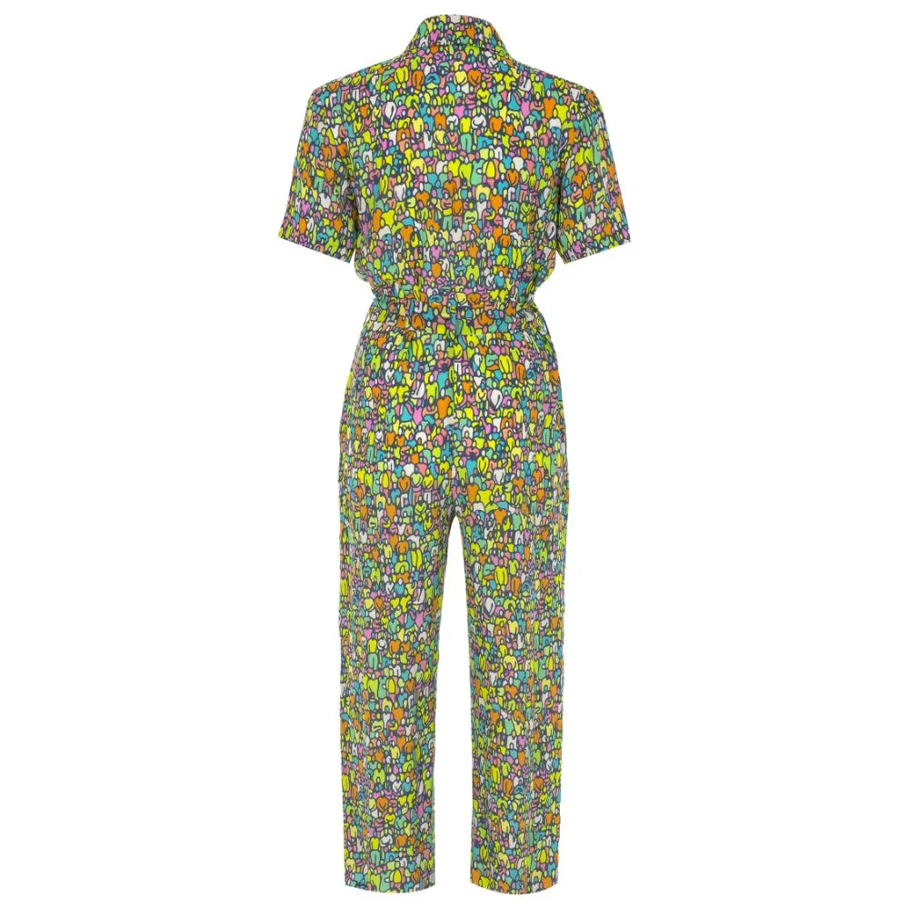 People Patterned Shirt-Neck Jumpsuit