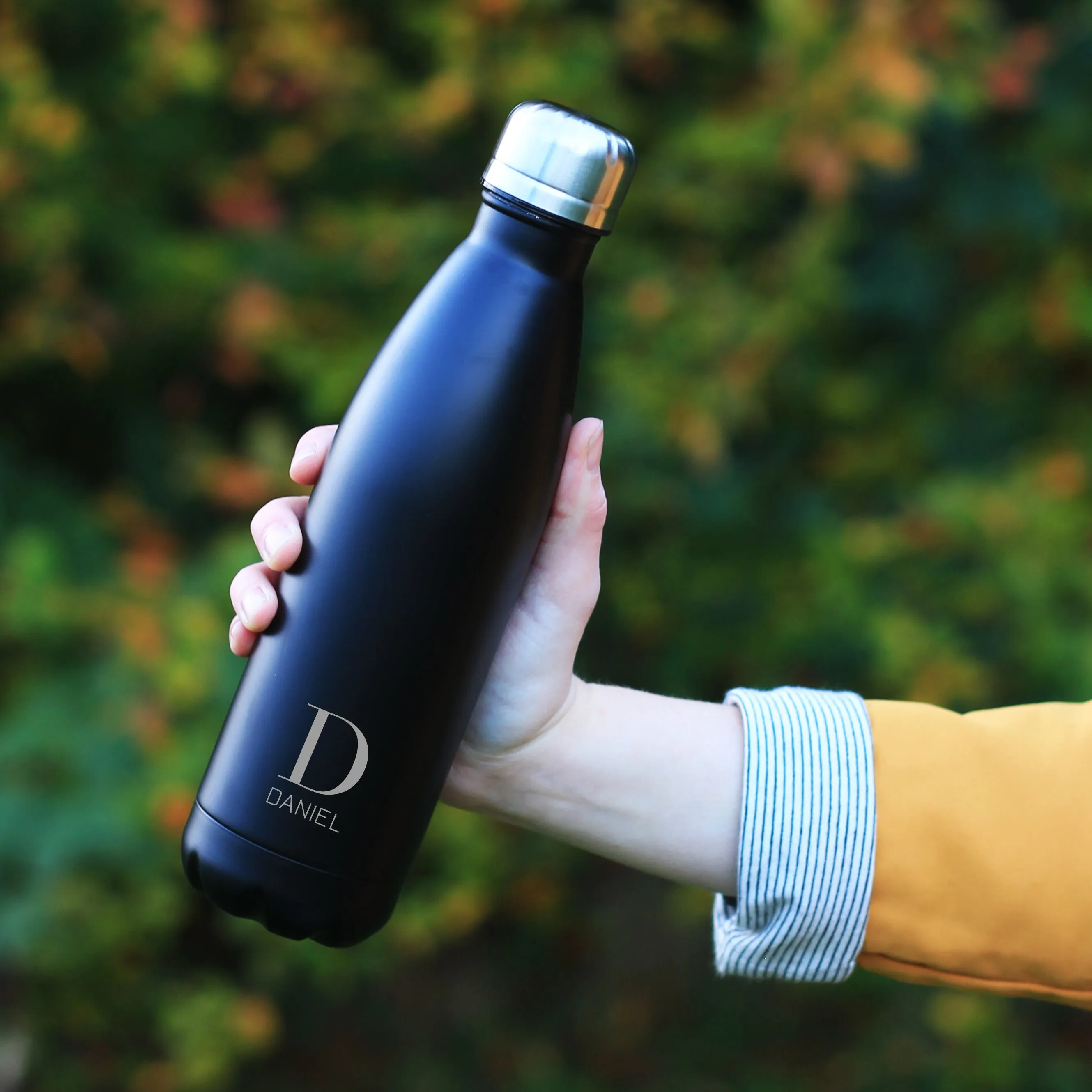 Personalised Stainless Steel Water Bottle Initial Monogram 500ml