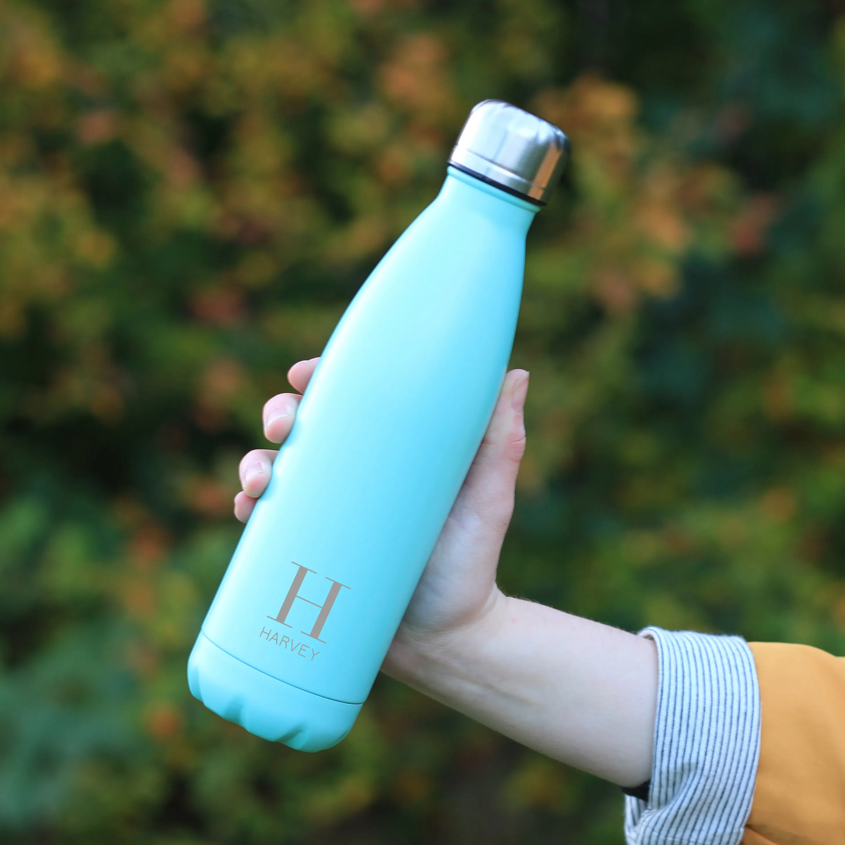 Personalised Stainless Steel Water Bottle Initial Monogram 500ml