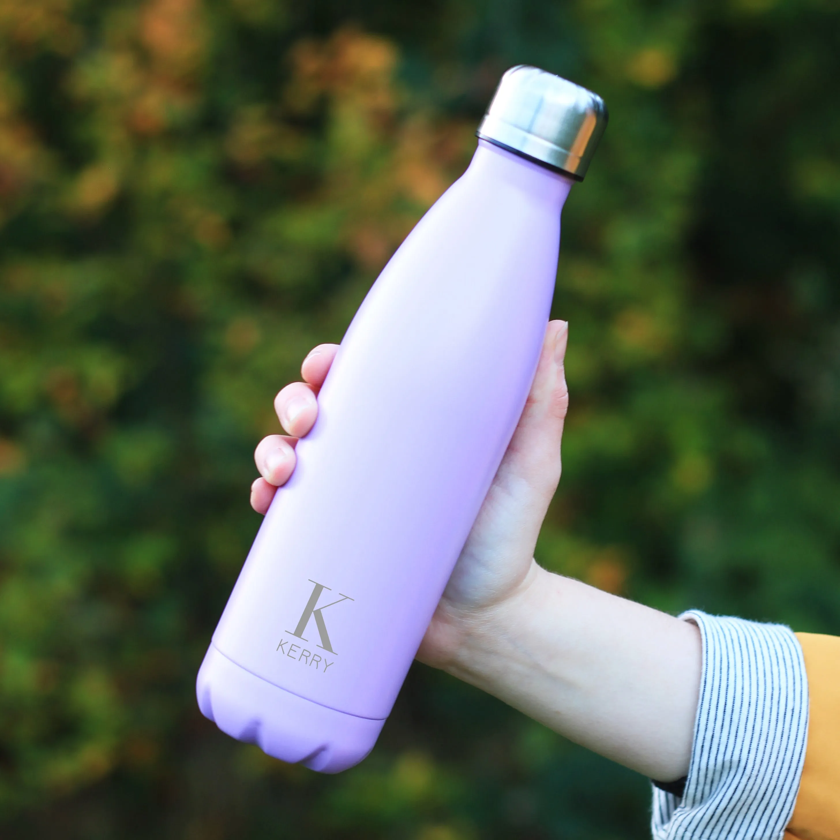Personalised Stainless Steel Water Bottle Initial Monogram 500ml