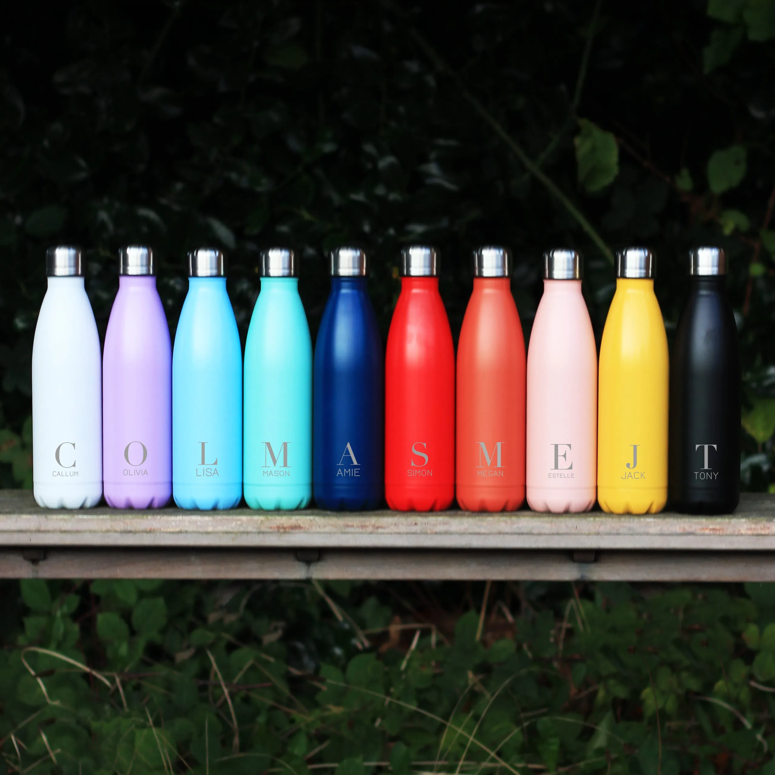 Personalised Stainless Steel Water Bottle Initial Monogram 500ml