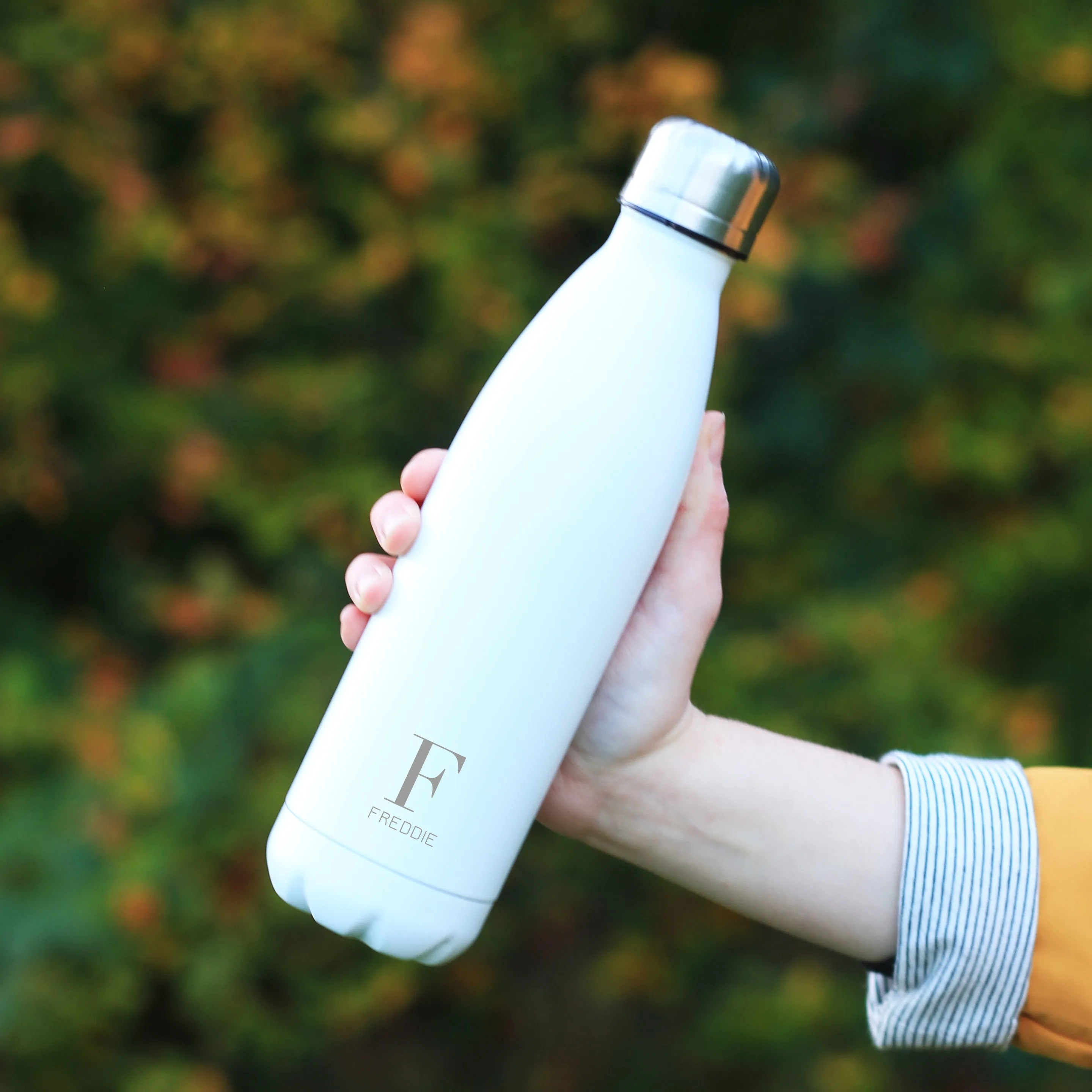 Personalised Stainless Steel Water Bottle Initial Monogram 500ml
