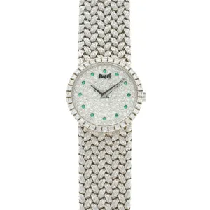 Piaget White Gold Diamond Emerald Watch, 1970s