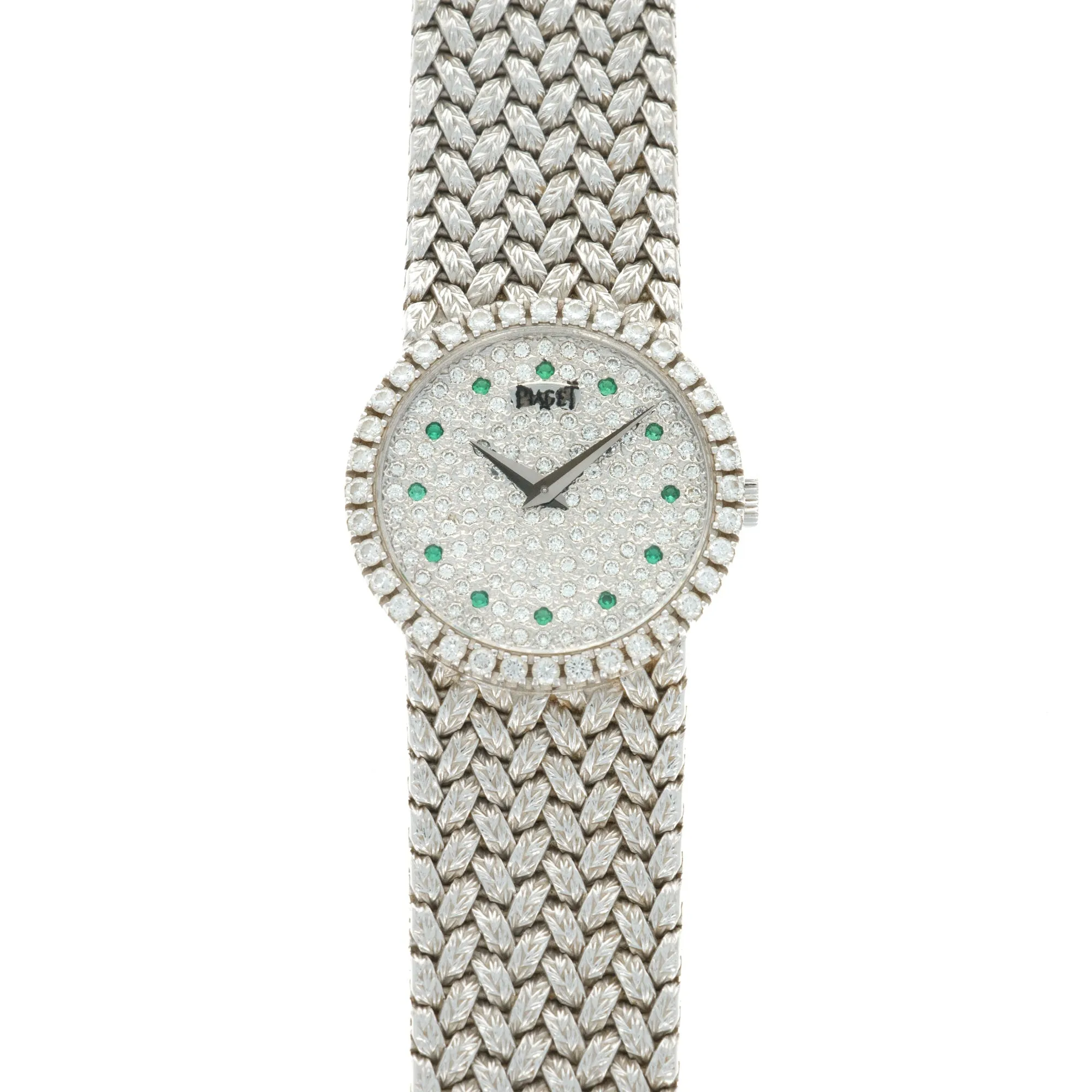 Piaget White Gold Diamond Emerald Watch, 1970s