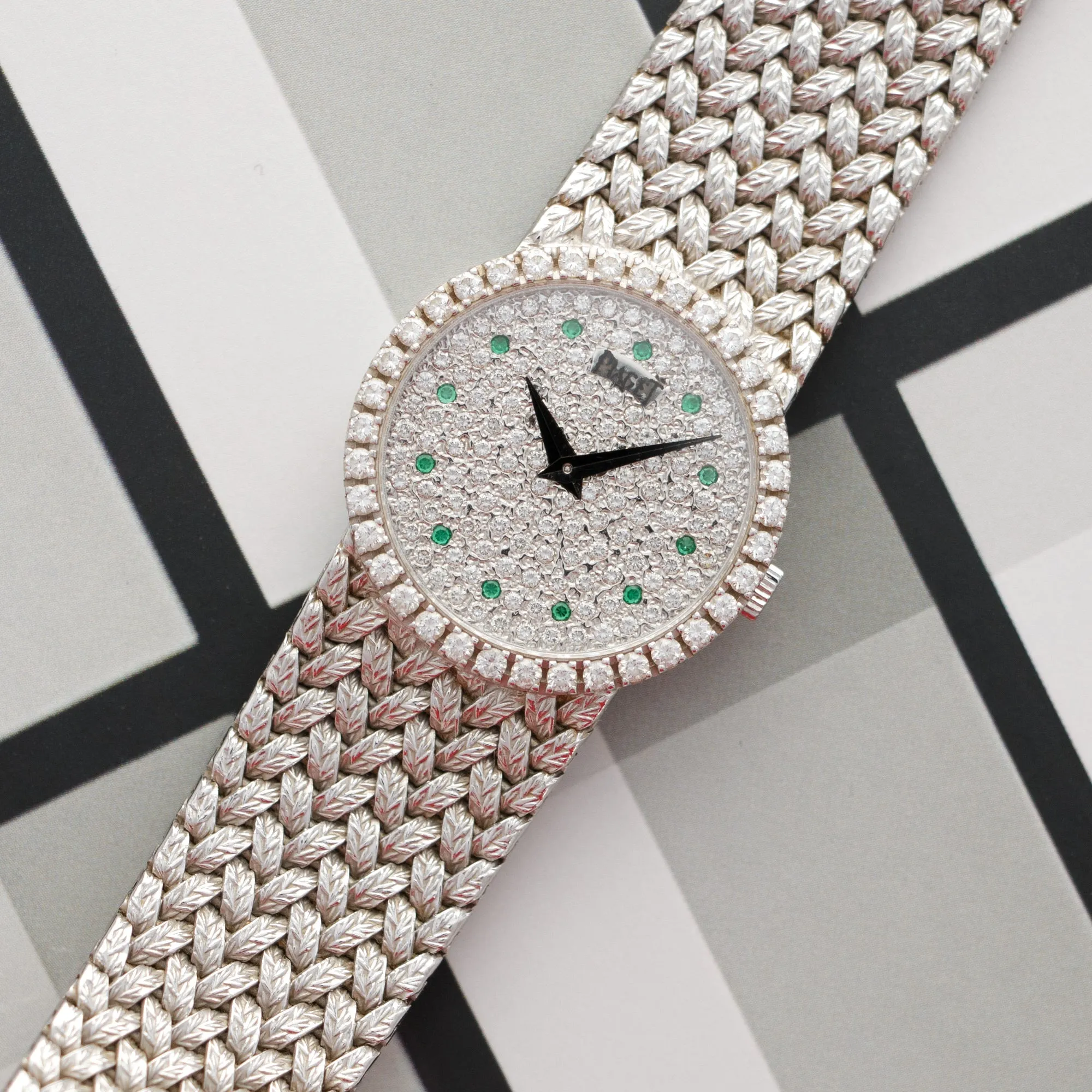 Piaget White Gold Diamond Emerald Watch, 1970s