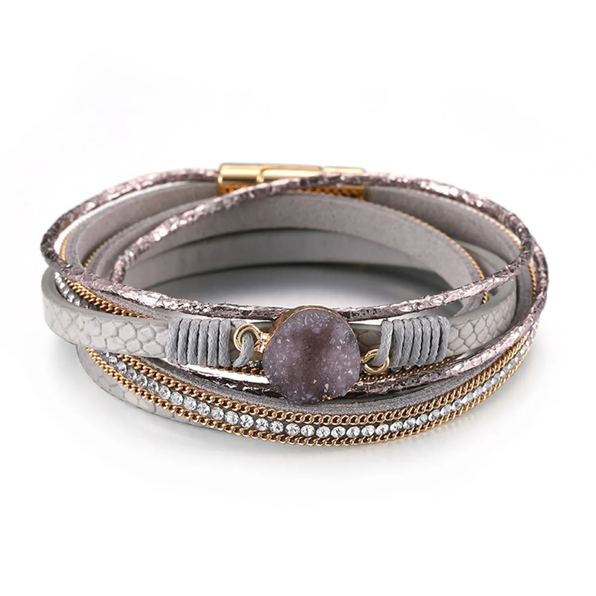 Pink Polystyrene & Cubic Zirconia 18K Gold-Plated Copper Layered Bracelet