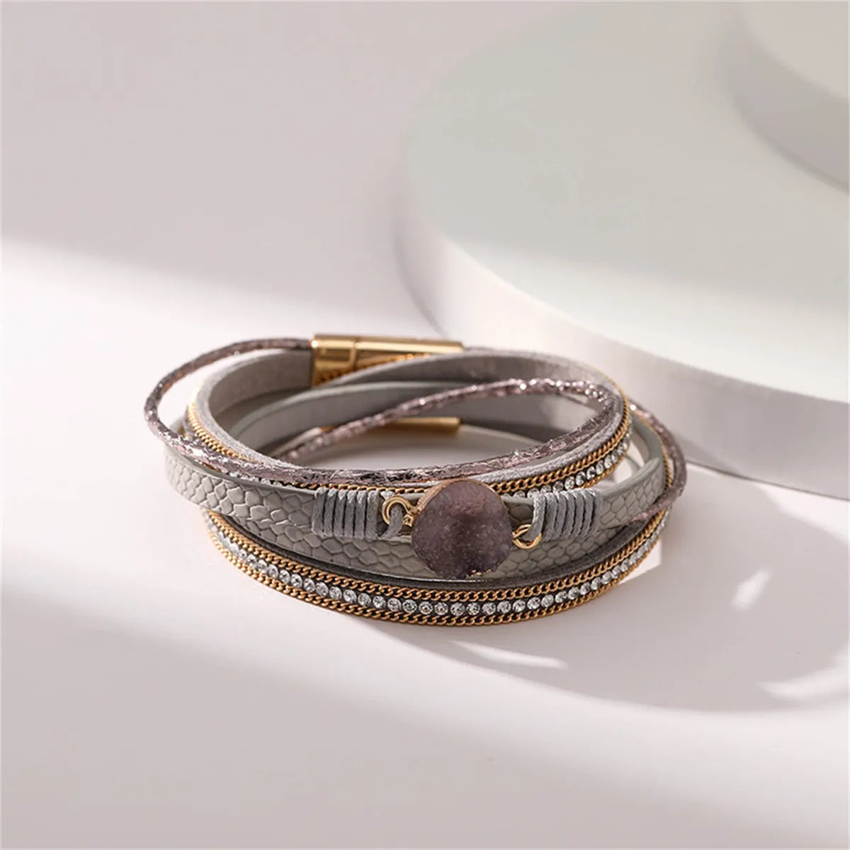 Pink Polystyrene & Cubic Zirconia 18K Gold-Plated Copper Layered Bracelet