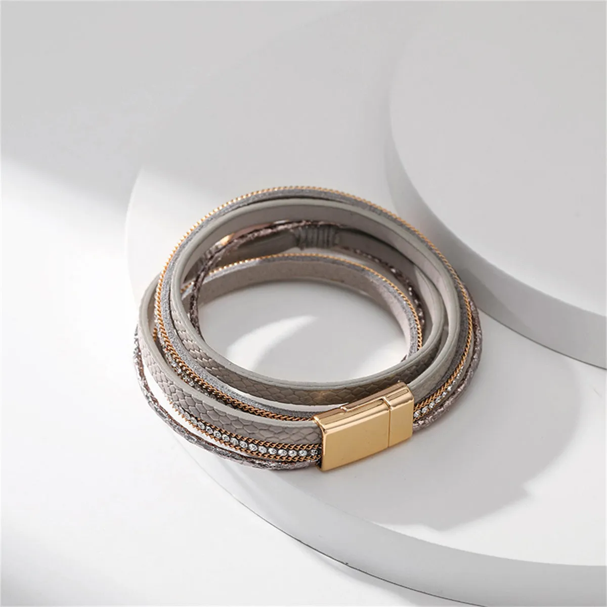 Pink Polystyrene & Cubic Zirconia 18K Gold-Plated Copper Layered Bracelet