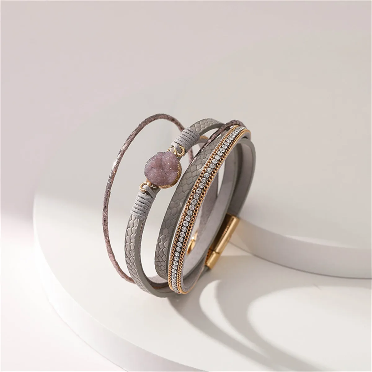 Pink Polystyrene & Cubic Zirconia 18K Gold-Plated Copper Layered Bracelet