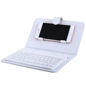 Portable PU Leather Wireless Keyboard Case for iPhone with Bluetooth Keyboard for 4.2-6.8 Inch Phones  White_Bluetooth keyboard   leather case