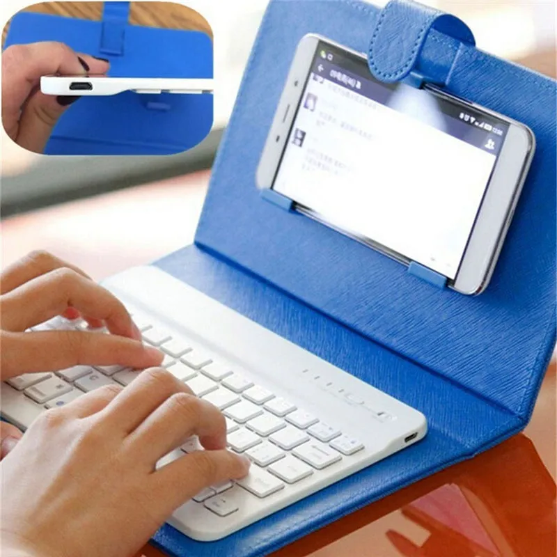 Portable PU Leather Wireless Keyboard Case for iPhone with Bluetooth Keyboard for 4.2-6.8 Inch Phones  White_Bluetooth keyboard   leather case