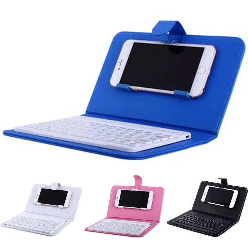 Portable PU Leather Wireless Keyboard Case for iPhone with Bluetooth Keyboard for 4.2-6.8 Inch Phones  White_Bluetooth keyboard   leather case