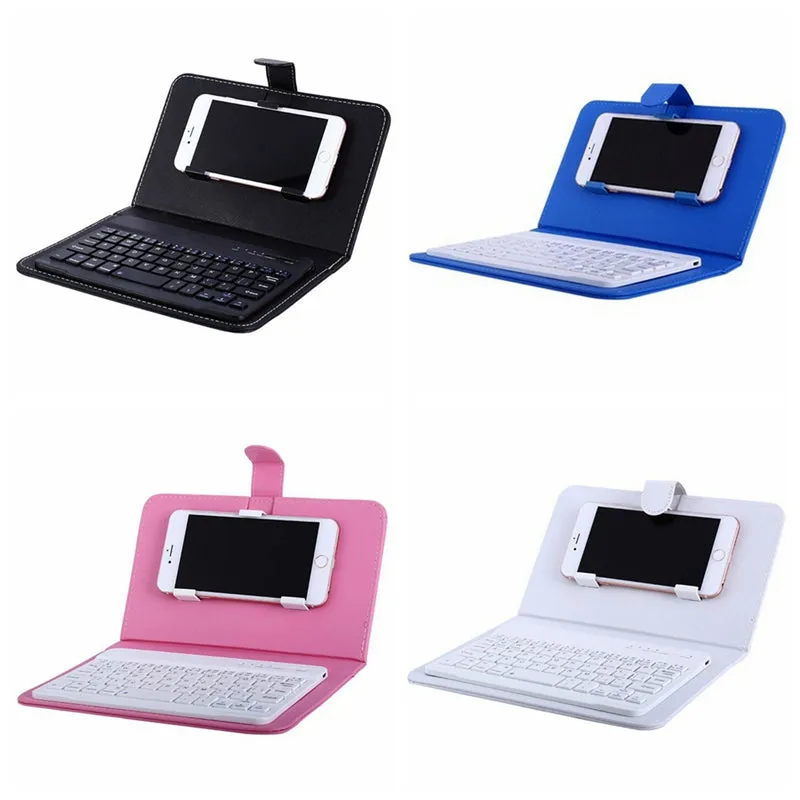 Portable PU Leather Wireless Keyboard Case for iPhone with Bluetooth Keyboard for 4.2-6.8 Inch Phones  White_Bluetooth keyboard   leather case