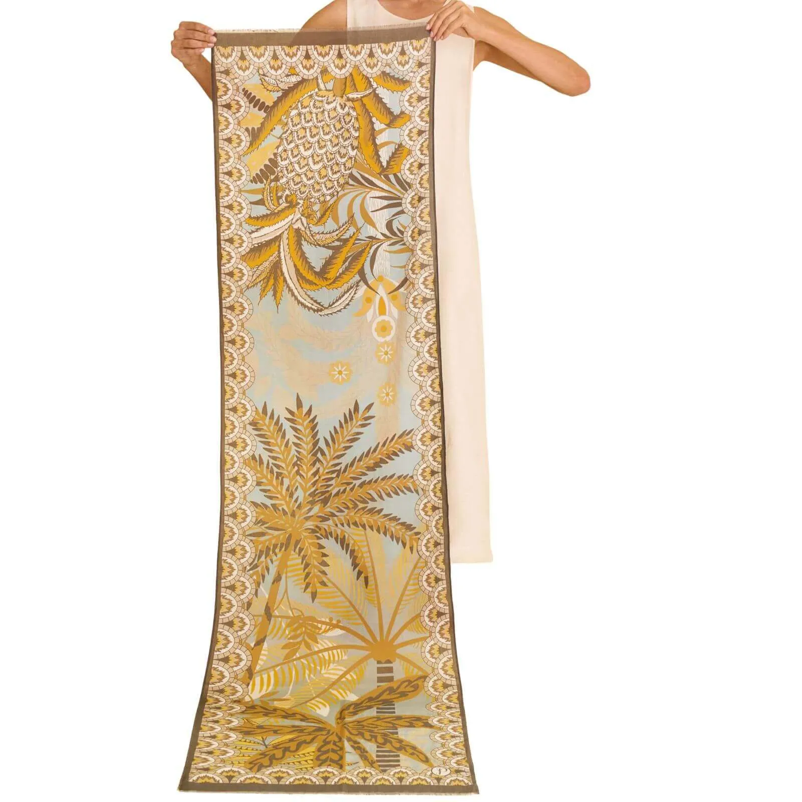 Powder Patterned Palms Cotton Scarf