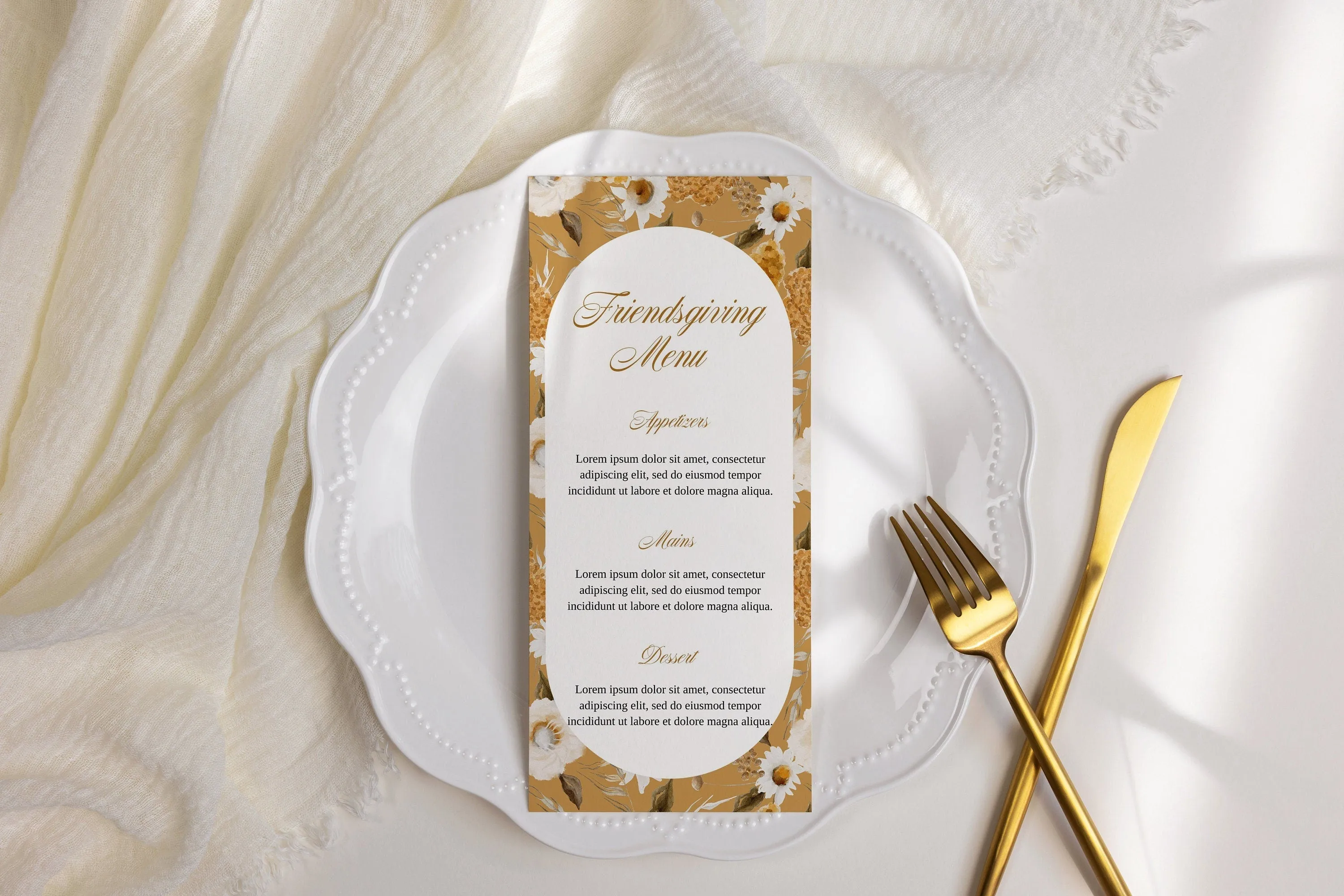 Printable Friendsgiving Dinner Menu Template for Table Setting