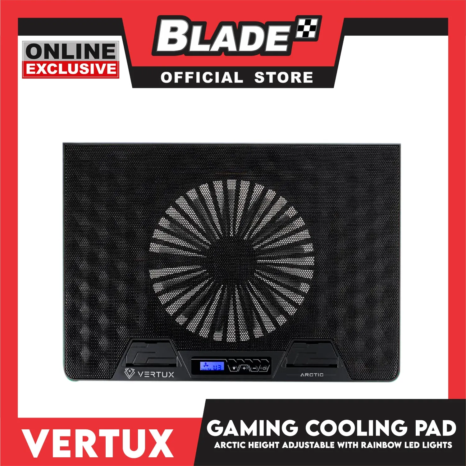 Promate Arctic Laptop Portable Height Adjustable Gaming Cooling Pad with RGB Led Light (Black)