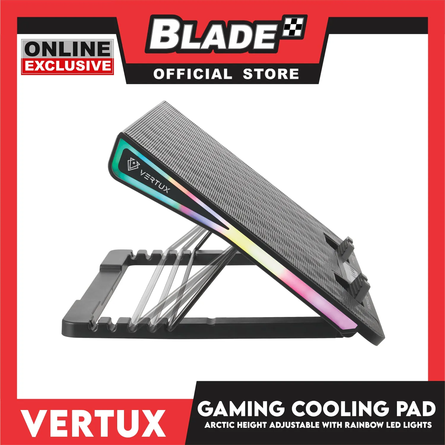 Promate Arctic Laptop Portable Height Adjustable Gaming Cooling Pad with RGB Led Light (Black)