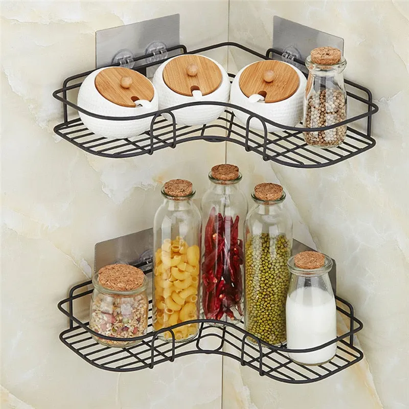 Punch Free Corner Bathroom Shelf Iron Storage