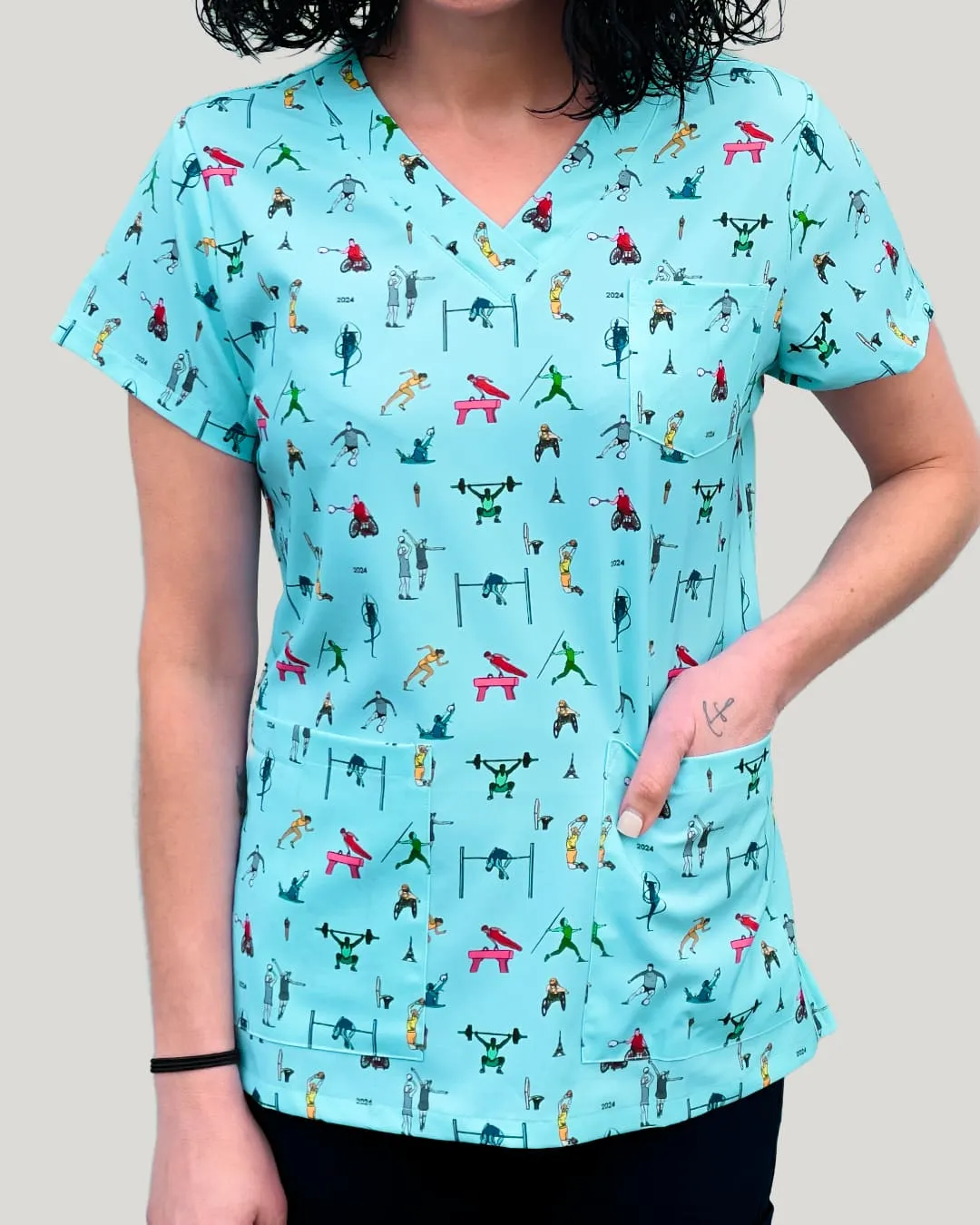 "Go Team" Women's Stretch Scrub Top