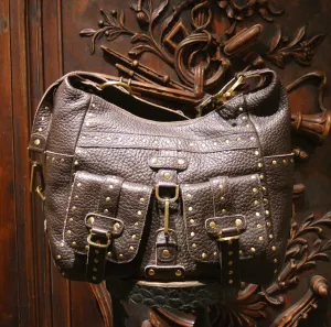 Rafe Studded Leather Purse in Dark Brown