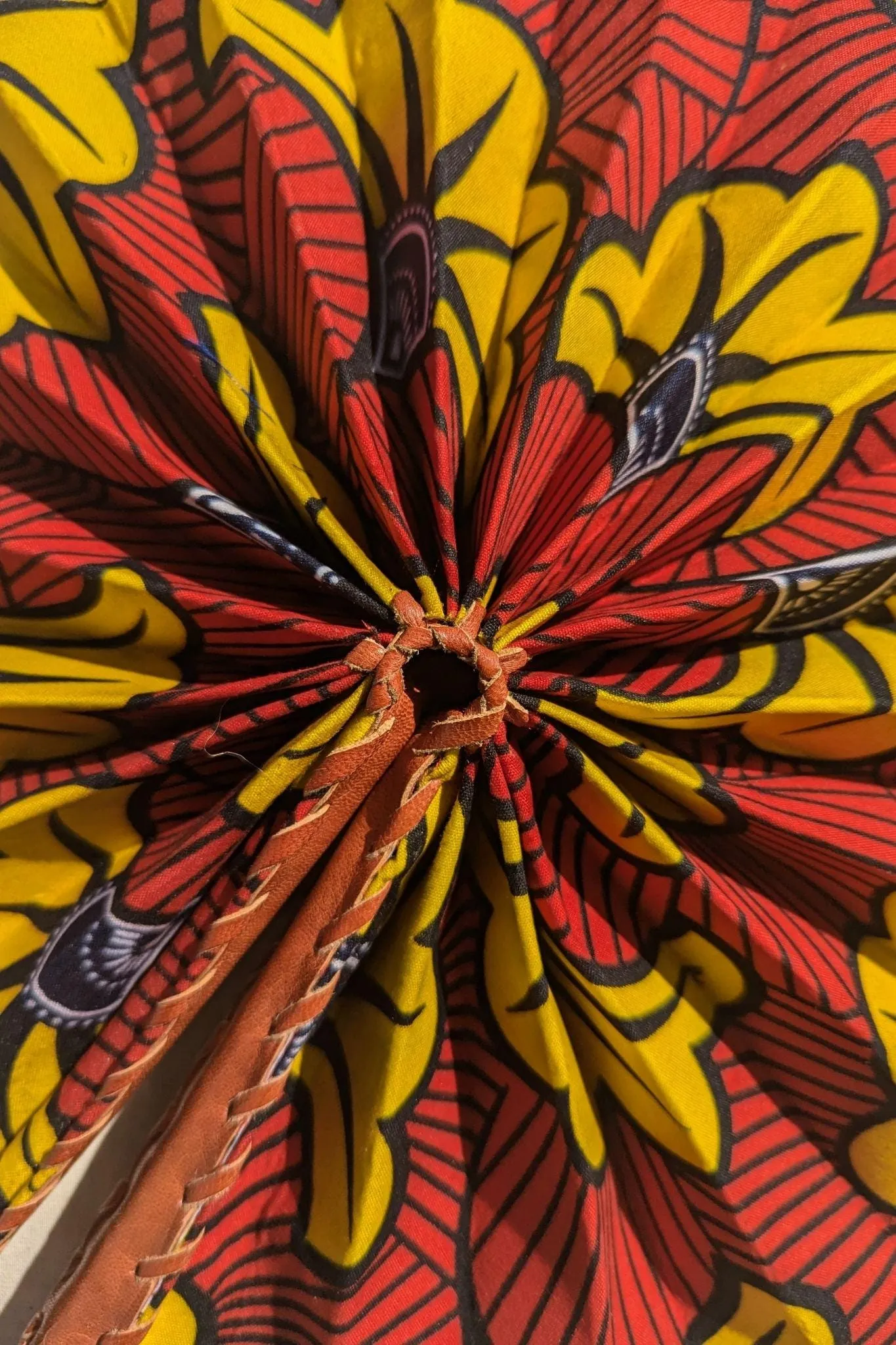 Red and Yellow African Print Folding Fan