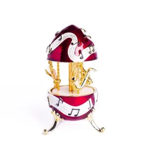 Red Musical Carousel with Music Instruments Violin Saxophone Trumpet