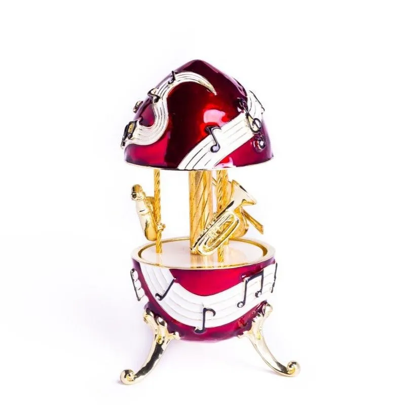 Red Musical Carousel with Music Instruments Violin Saxophone Trumpet