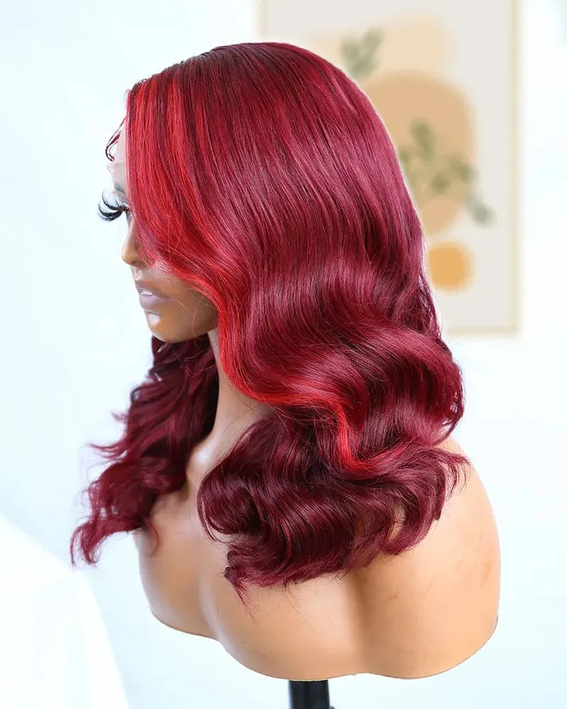 Red Skunk Stripe Burgundy Body Wave 5x5 Lace Closure Bob Wig for Sale NW