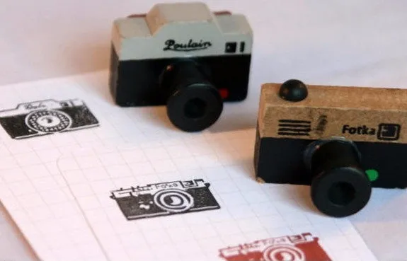 Retro Camera wood mounted Rubber Stamp