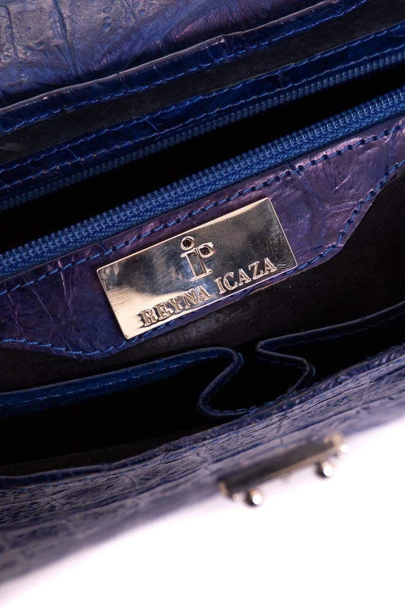 Reyna Icaza Royal Blue Crocodile Shoulder Bag