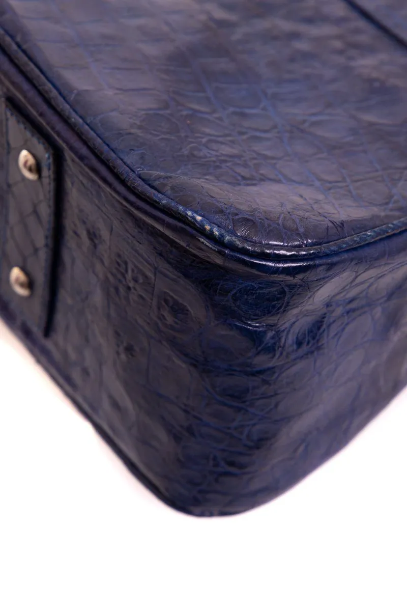 Reyna Icaza Royal Blue Crocodile Shoulder Bag