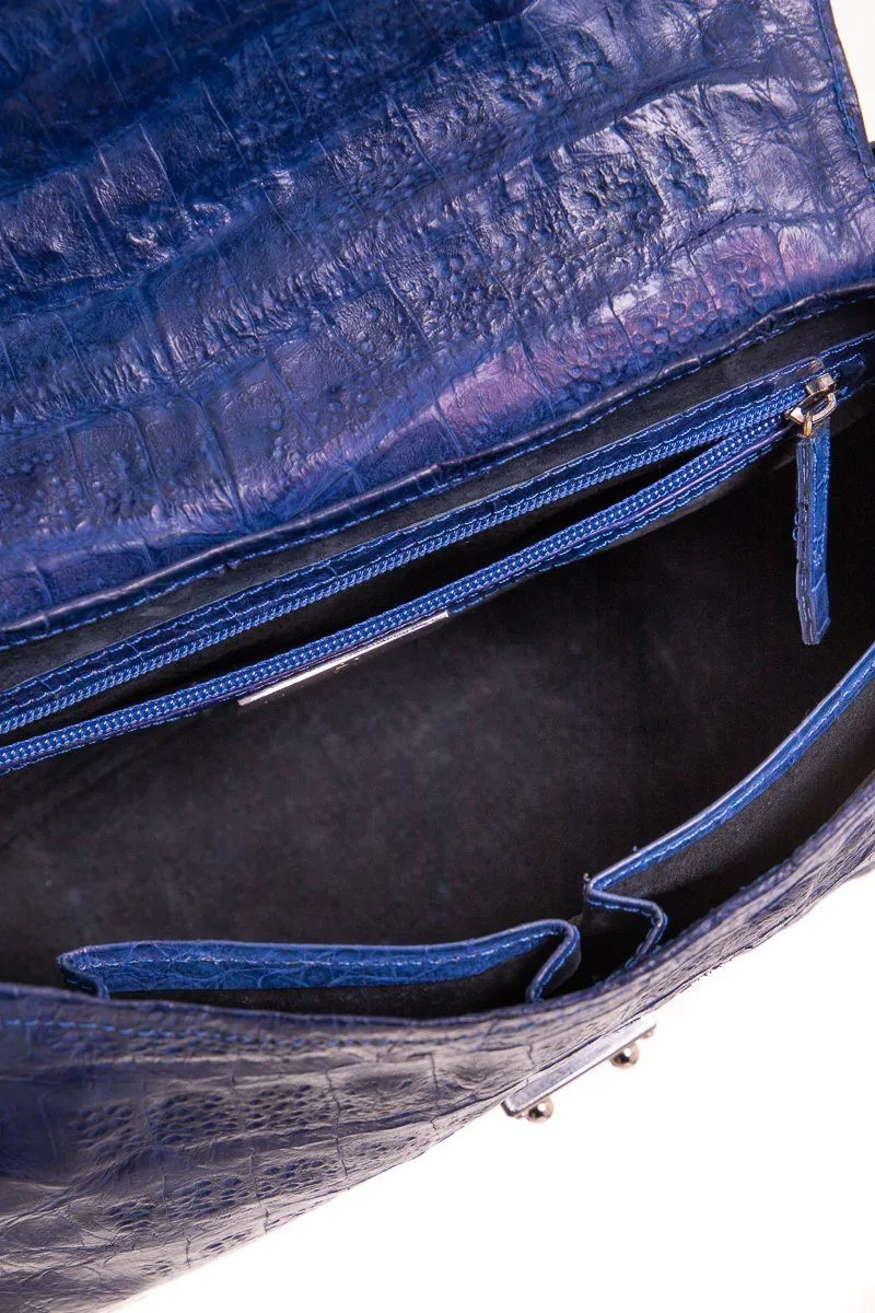 Reyna Icaza Royal Blue Crocodile Shoulder Bag