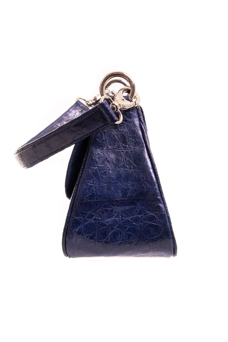 Reyna Icaza Royal Blue Crocodile Shoulder Bag