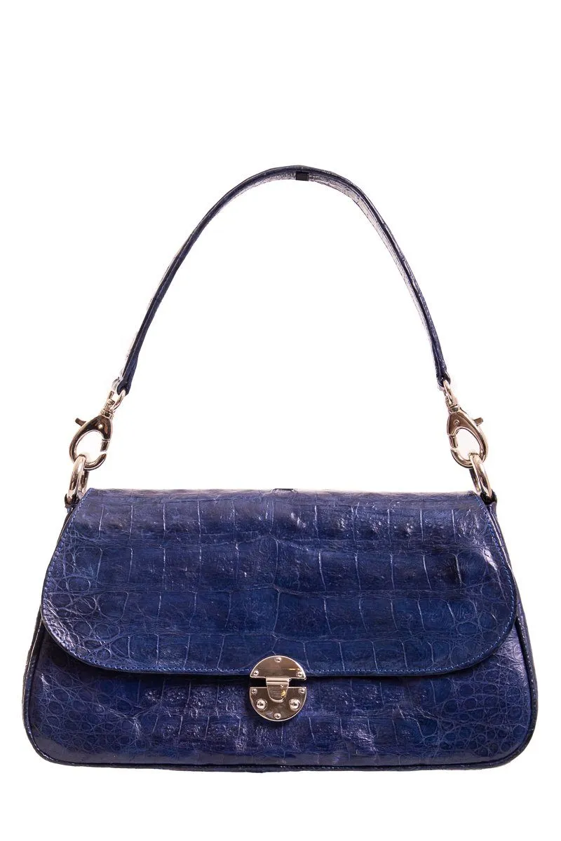 Reyna Icaza Royal Blue Crocodile Shoulder Bag