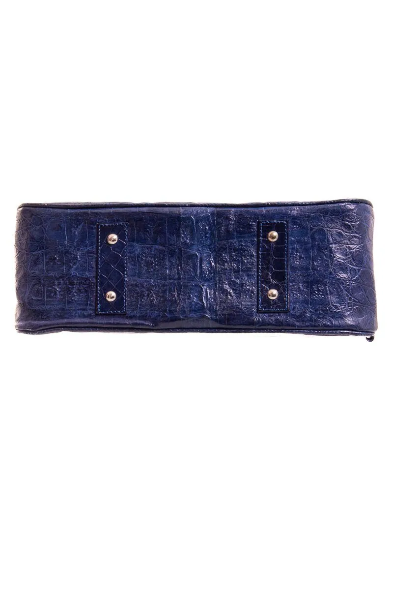 Reyna Icaza Royal Blue Crocodile Shoulder Bag