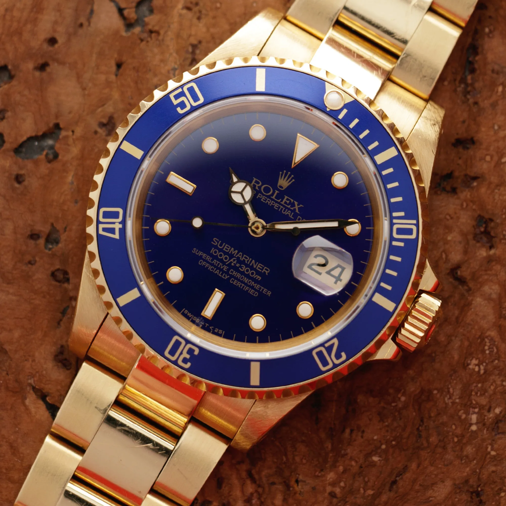 Rolex Yellow Gold Submariner Ref. 16618 with Purple Hue Dial
