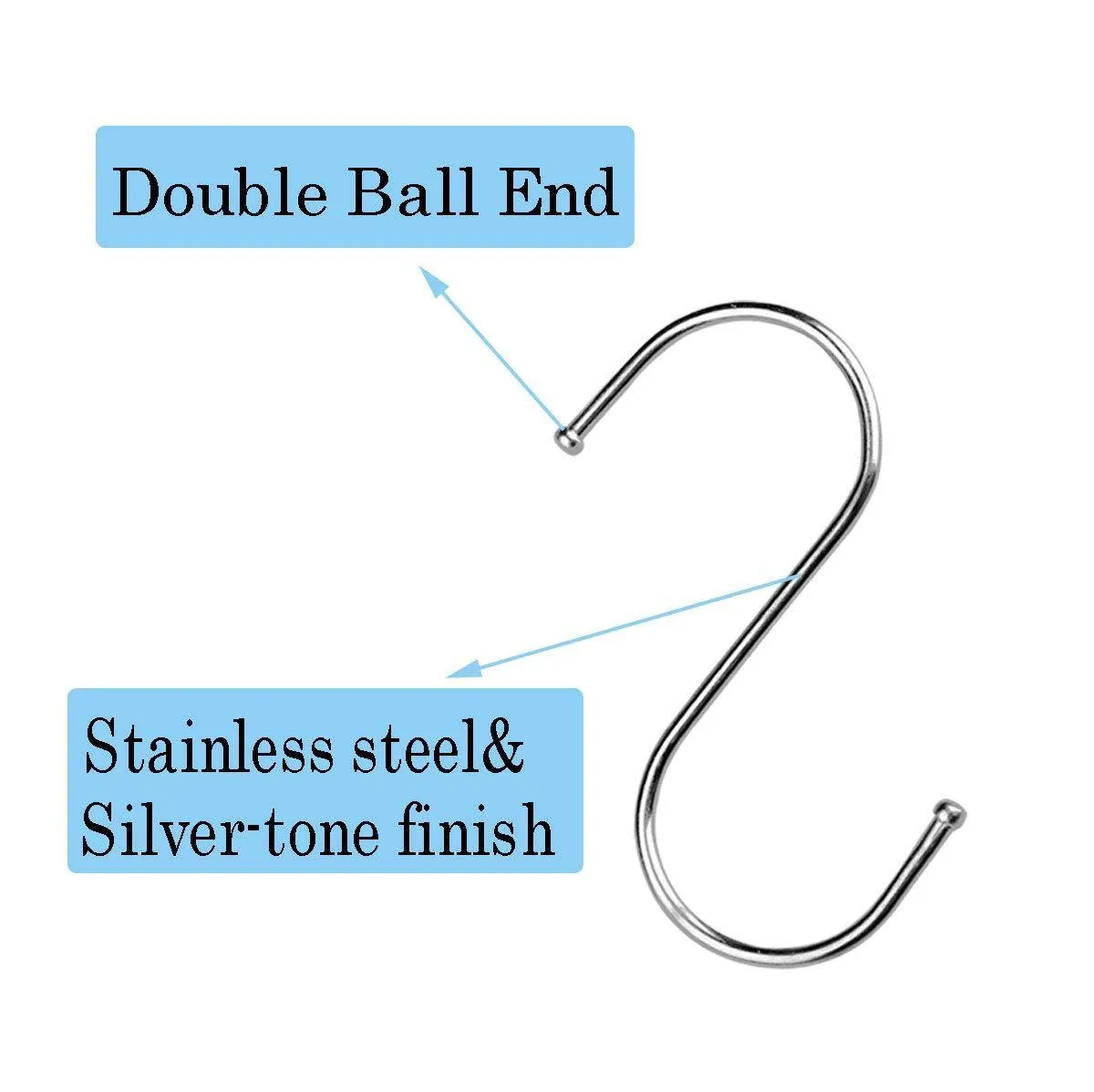 S Shaped Hooks Rustproof for Hanging pots and Pans Heavy Duty Stainless Steel Metal Hanger for Home Office Kitchen Utensils, Set of 40