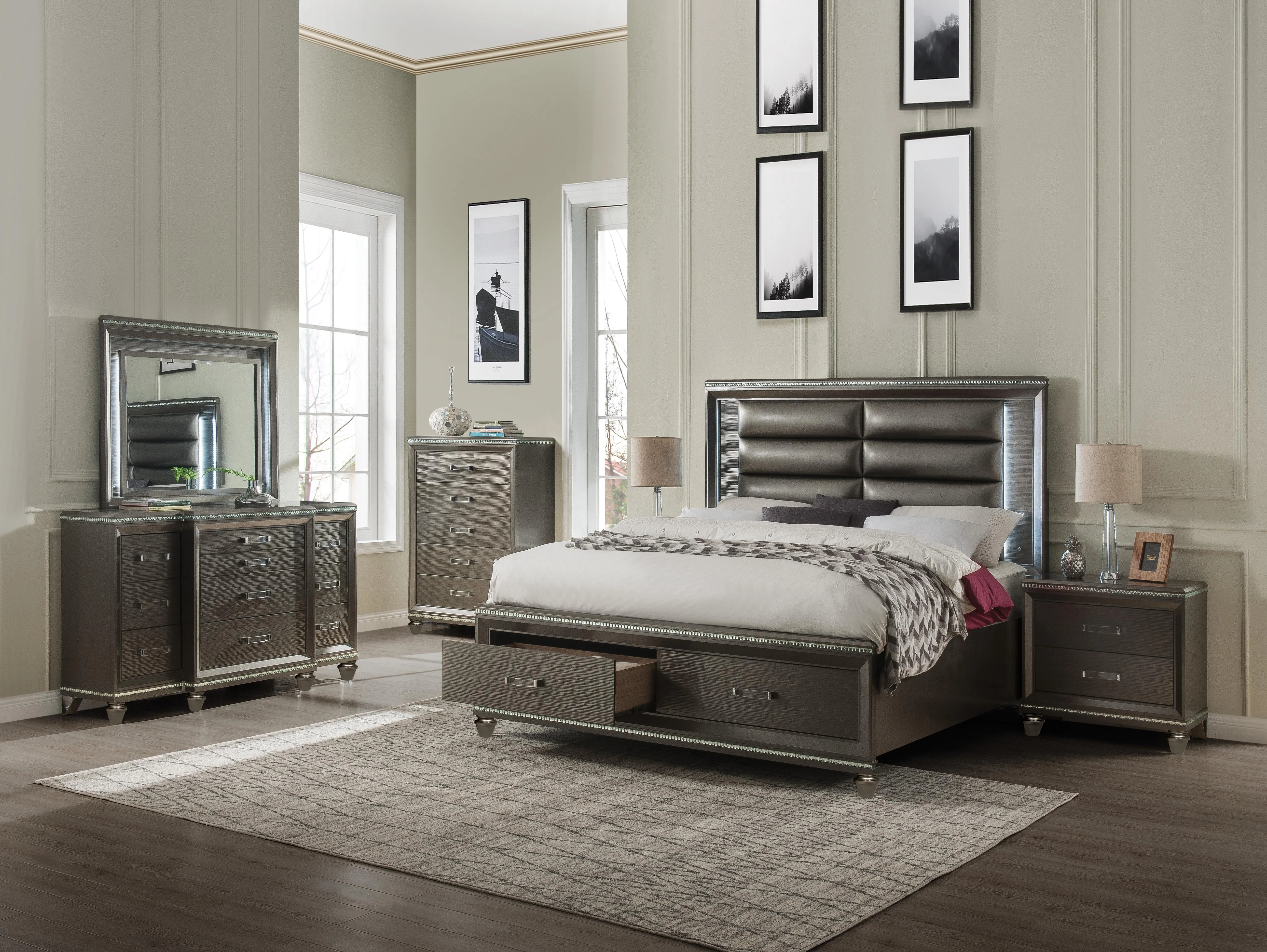 Sadie PU & Dark Champagne Eastern King Bed