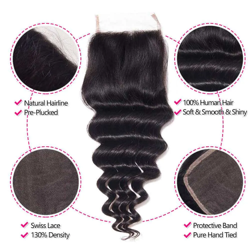 Sdamey Brazilian Loose Deep Human Hair 6X6 Lace Closure