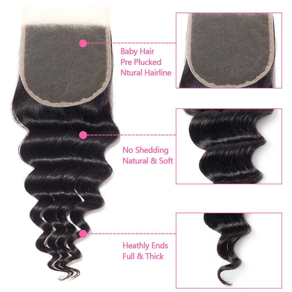 Sdamey Brazilian Loose Deep Human Hair 6X6 Lace Closure