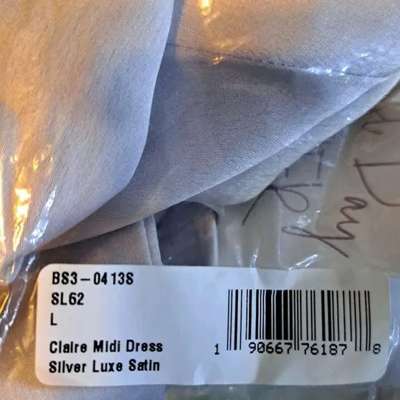 Show Me Your Mumu Weddings Claire Midi Dress in Silver Luxe Satin J333 Sz L NWT