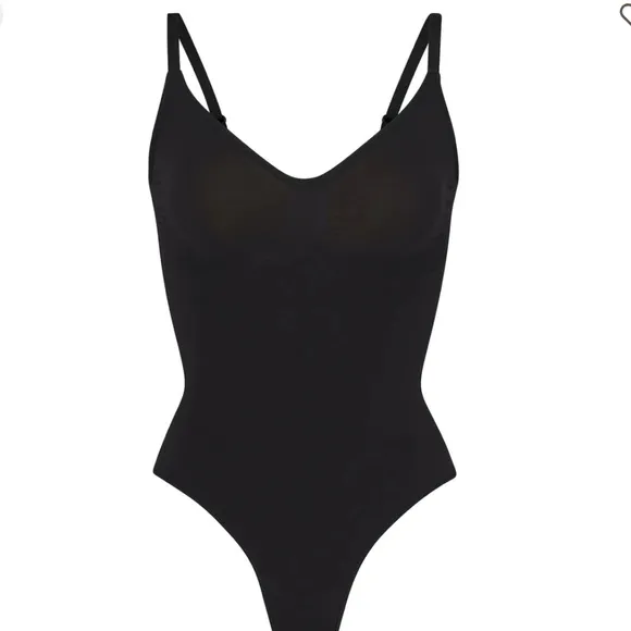 skims sculpting thong bodysuit onyx black