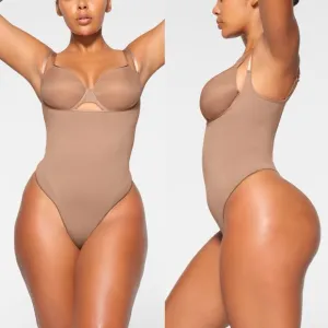 Skims Seamless Sculpt Open Bust Thong Bodysuit in Sienna
